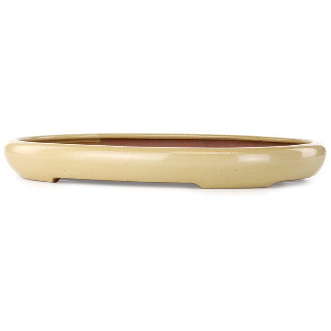 Oval beige bonsai pot by Seizan (Reihou, Kataoka Katsushi, master Seizan kiln) - 480 x 360 x 55 mm