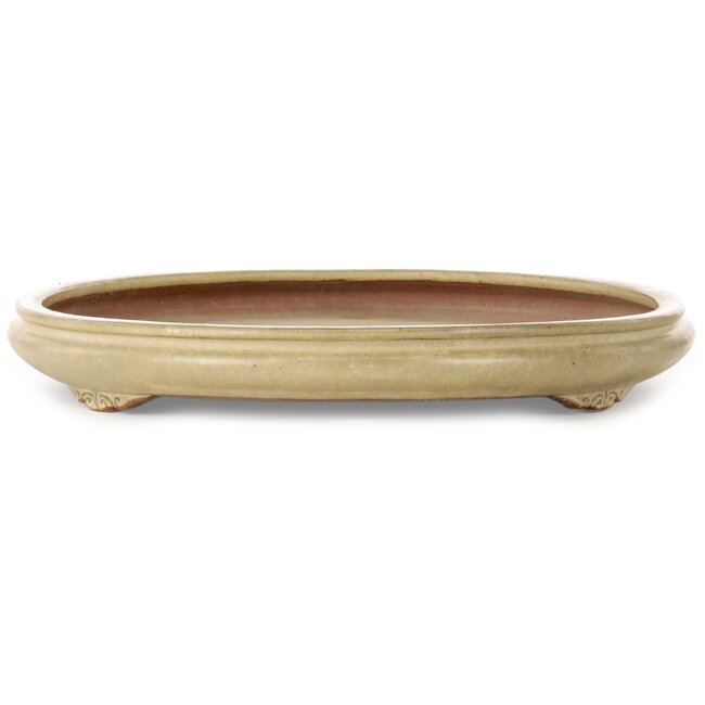 Oval beige bonsai pot by Seizan (Reihou, Kataoka Katsushi, master Seizan kiln) - 550 x 375 x 50 mm