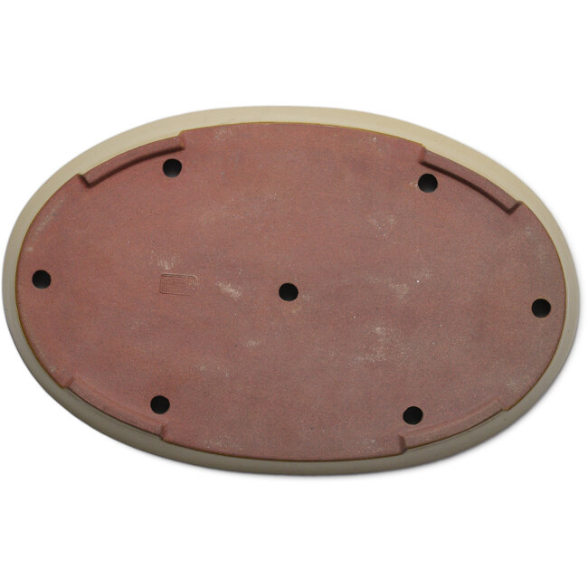 Oval beige bonsai pot by Seizan (Reihou, Kataoka Katsushi, master Seizan kiln) - 485 x 310 x 48 mm
