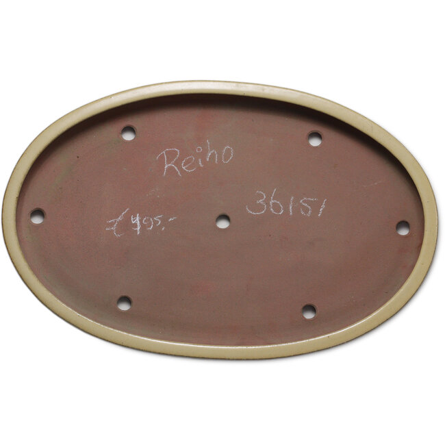 Ovaler beiger Bonsai-Topf von Seizan (Reihou, Kataoka Katsushi, Meister Seizan-Ofen) – 485 x 310 x 48 mm