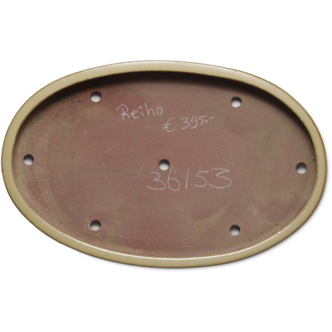Oval beige bonsai pot by Seizan (Reihou, Kataoka Katsushi, master Seizan kiln) - 485 x 310 x 48 mm