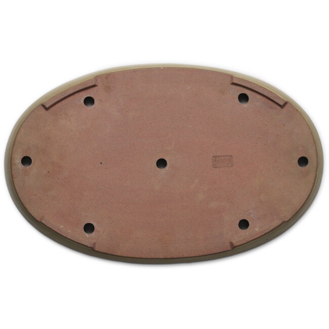 Oval beige bonsai pot by Seizan (Reihou, Kataoka Katsushi, master Seizan kiln) - 475 x 305 x 40 mm