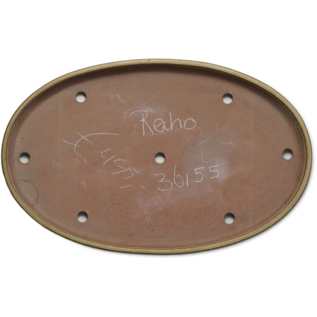 Ovaler beiger Bonsai-Topf von Seizan (Reihou, Kataoka Katsushi, Meister Seizan-Ofen) – 475 x 305 x 40 mm