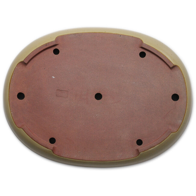 Oval beige bonsai pot by Seizan (Reihou, Kataoka Katsushi, master Seizan kiln) - 480 x 360 x 55 mm