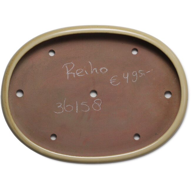 Maceta ovalada para bonsái beige de Seizan (Reihou, Kataoka Katsushi, maestro del horno Seizan) - 480 x 360 x 55 mm