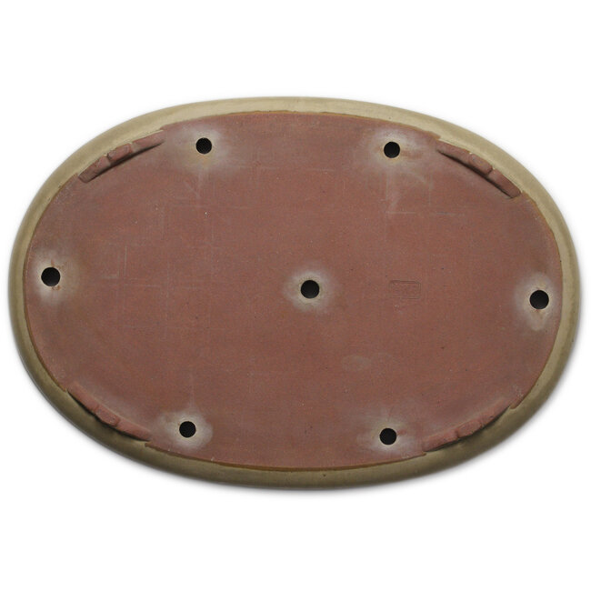Oval beige bonsai pot by Seizan (Reihou, Kataoka Katsushi, master Seizan kiln) - 550 x 375 x 50 mm