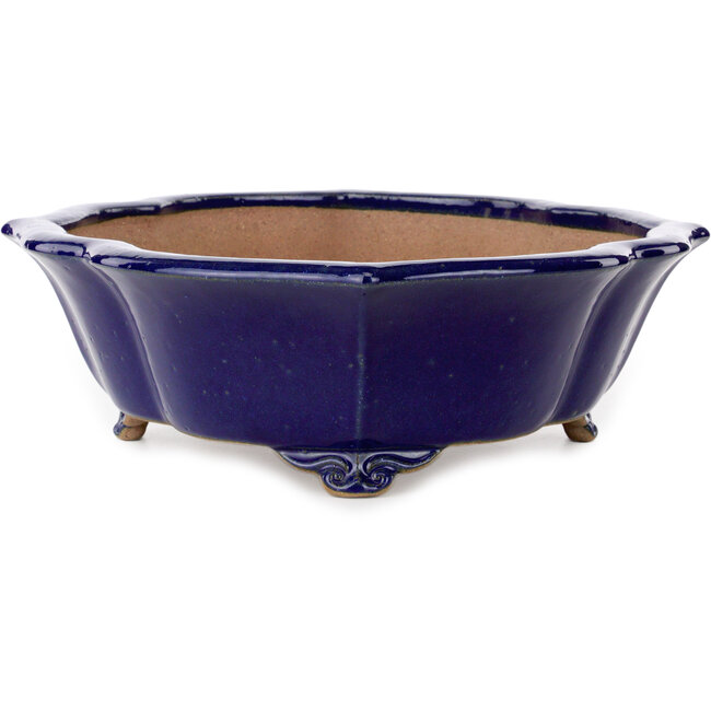 Pot à bonsaï Mokko bleu par Seizan (Reihou, Kataoka Katsushi, maître four Seizan) - 460 x 365 x 115 mm