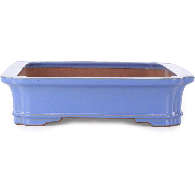 Pot à bonsaï rectangulaire bleu par Seizan (Reihou, Kataoka Katsushi, maître four Seizan) - 505 x 365 x 90 mm