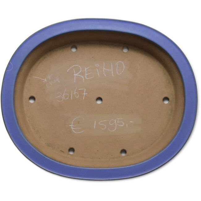 Ovale blauwe bonsaipot van Seizan (Reihou, Kataoka Katsushi, meester Seizan oven) - 565 x 470 x 105 mm