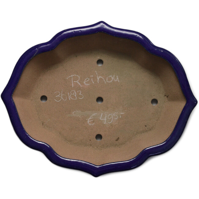 Pot à bonsaï Mokko bleu par Seizan (Reihou, Kataoka Katsushi, maître four Seizan) - 460 x 365 x 115 mm