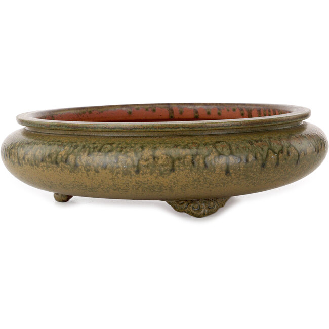 Round green bonsai pot by Itouen - 308 x 308 x 100 mm