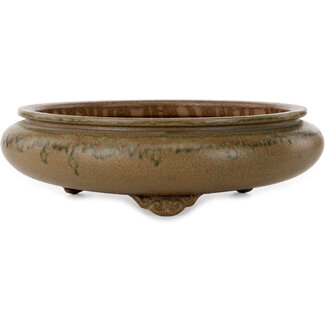 Ito(u)en 308 mm round green bonsai pot by Itouen, Japan