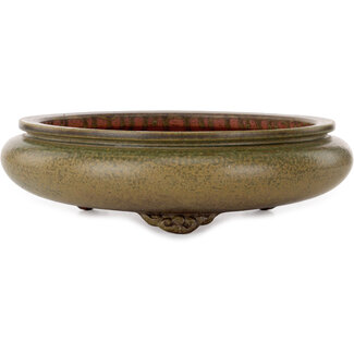 Ito(u)en 308 mm round green bonsai pot by Itouen, Japan