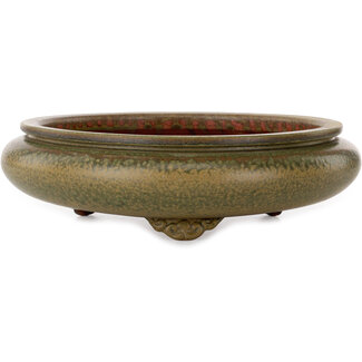 Ito(u)en 308 mm round green bonsai pot by Itouen, Japan