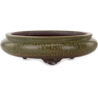 Ito(u)en 308 mm round green bonsai pot by Itouen, Japan