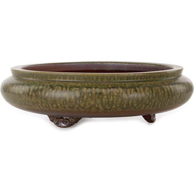 Round green bonsai pot by Itouen - 308 x 308 x 100 mm