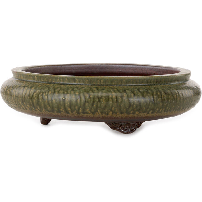 Round green bonsai pot by Itouen - 308 x 308 x 100 mm