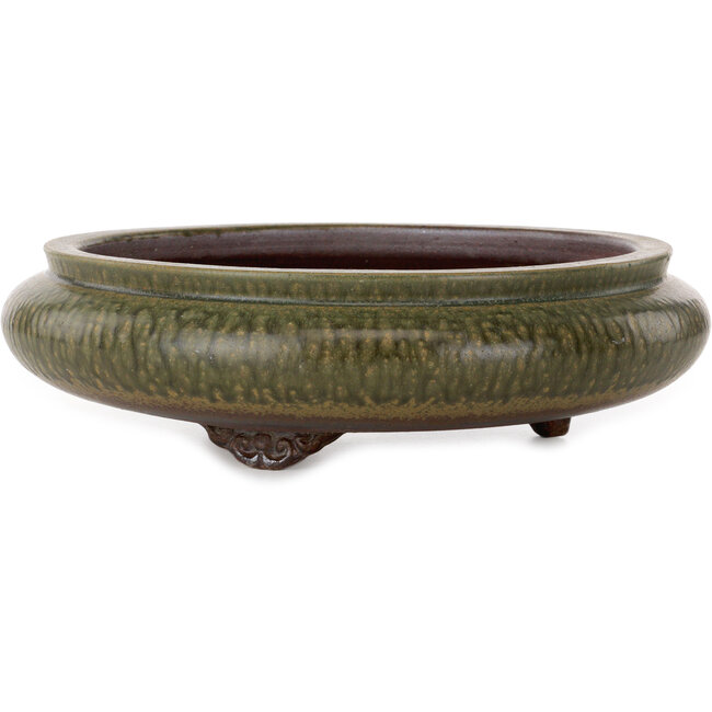 Round green bonsai pot by Itouen - 308 x 308 x 100 mm