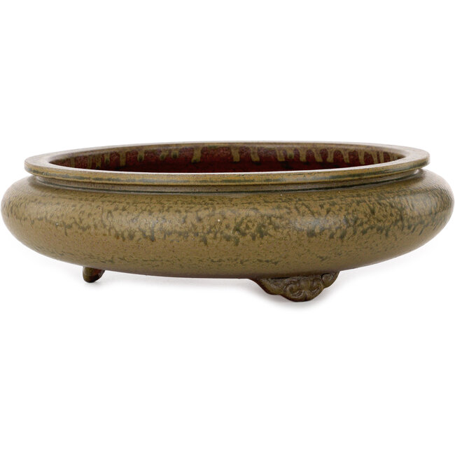 Round green bonsai pot by Itouen - 308 x 308 x 100 mm