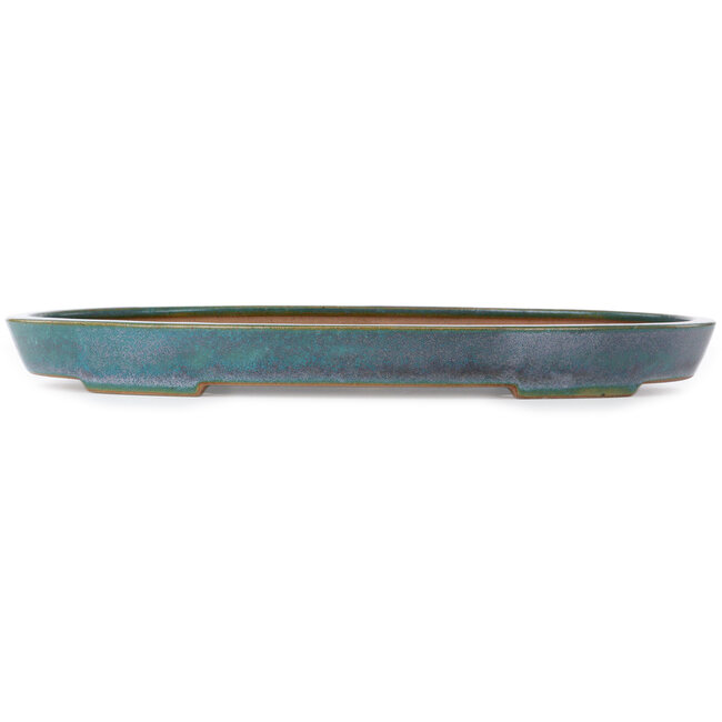 Pot à bonsaï ovale sarcelle clair à turquoise par Seizan (Reihou, Kataoka Katsushi, maître four Seizan) - 490 x 315 x 45 mm