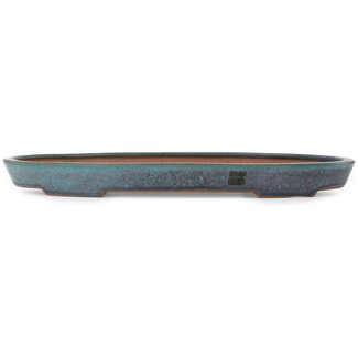 Seizan (Reihou, Kataoka Katsushi, master Seizan kiln) Pot à bonsaï ovale sarcelle à turquoise de 490 mm par Seizan (Reihou, Kataoka Katsushi, maître four Seizan), Tokoname, Japon