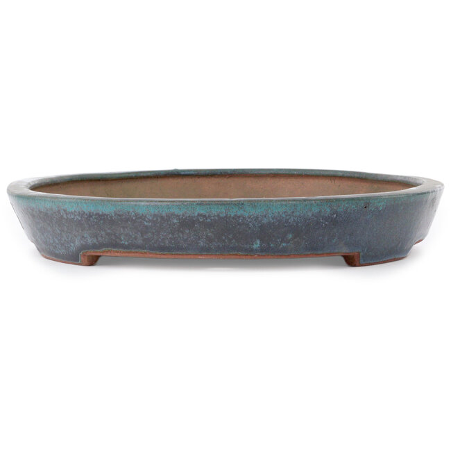 Oval teal to turquoise bonsai pot by Seizan (Reihou, Kataoka Katsushi, master Seizan kiln) - 490 x 312 x 45 mm