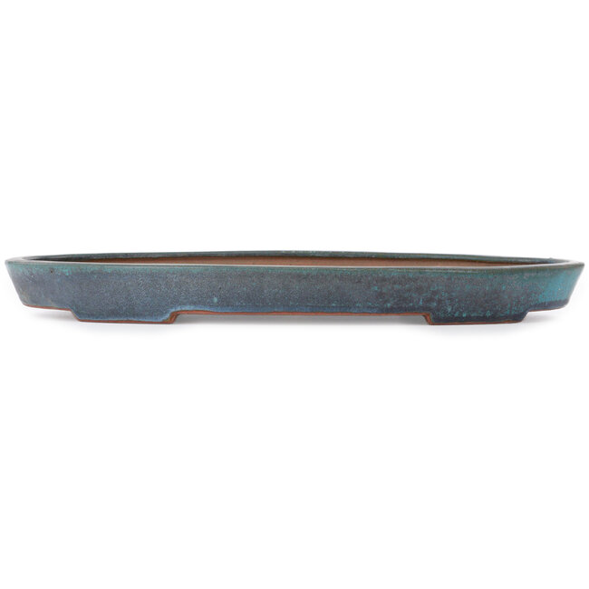 Pot à bonsaï ovale bleu sarcelle à turquoise par Seizan (Reihou, Kataoka Katsushi, maître four Seizan) - 490 x 312 x 45 mm