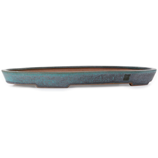 Pot à bonsaï ovale bleu sarcelle à turquoise par Seizan (Reihou, Kataoka Katsushi, maître four Seizan) - 490 x 312 x 45 mm