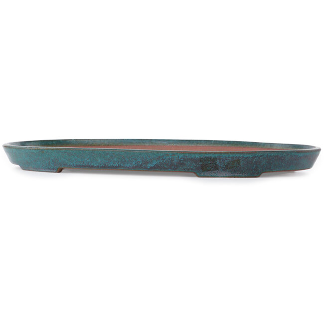 Pot à bonsaï ovale bleu sarcelle par Seizan (Reihou, Kataoka Katsushi, maître four Seizan) - 475 x 310 x 36 mm
