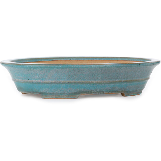 Pot à bonsaï ovale turquoise par Seizan (Reihou, Kataoka Katsushi, maître four Seizan) - 420 x 320 x 85 mm