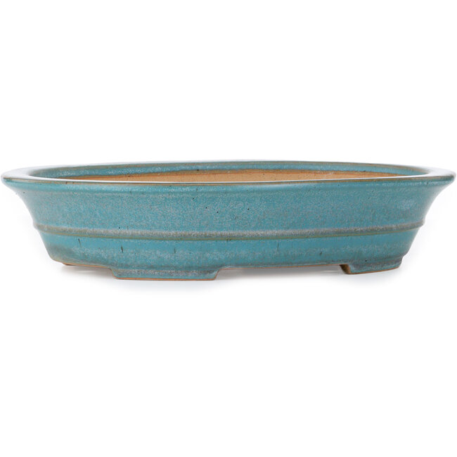 Oval turquoise bonsai pot by Seizan (Reihou, Kataoka Katsushi, master Seizan kiln) - 420 x 320 x 85 mm