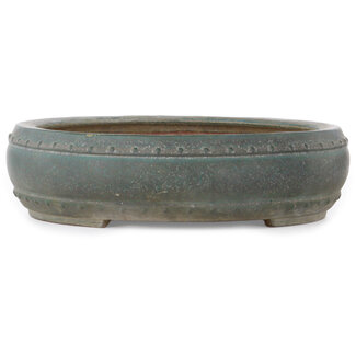 Seizan (Reihou, Kataoka Katsushi, master Seizan kiln) Pot à bonsaï rond de 350 mm de couleur turquoise par Seizan (Reihou, Kataoka Katsushi, maître four Seizan), Tokoname, Japon