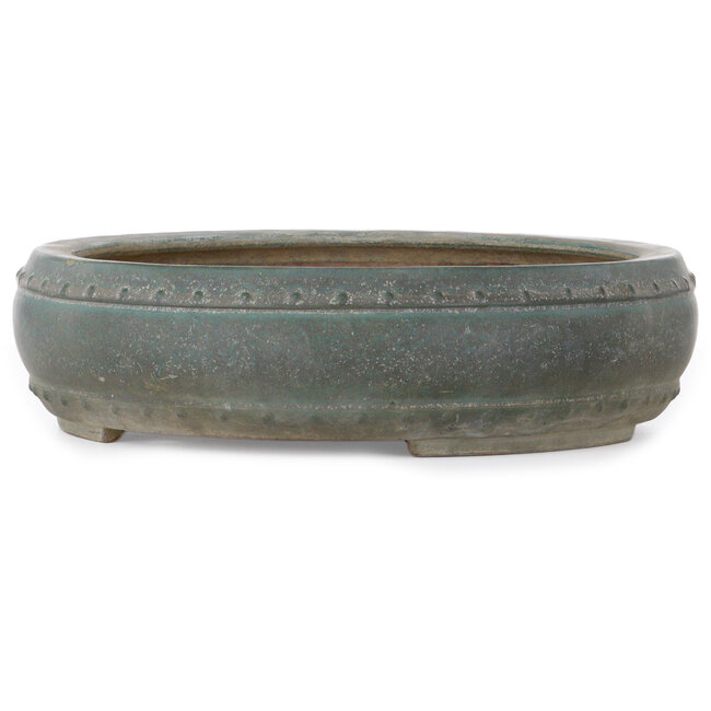 Vaso bonsai rotondo color turchese di Seizan (Reihou, Kataoka Katsushi, forno maestro Seizan) - 350 x 350 x 95 mm