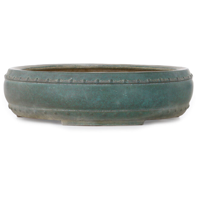 Ronde turkooiskleurige bonsaipot van Seizan (Reihou, Kataoka Katsushi, meester Seizan oven) - 350 x 350 x 95 mm