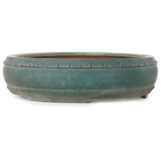 Round turquoise-colour bonsai pot by Seizan (Reihou, Kataoka Katsushi, master Seizan kiln) - 350 x 350 x 95 mm