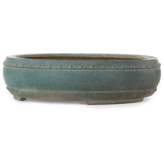 Runder türkisfarbener Bonsai-Topf von Seizan (Reihou, Kataoka Katsushi, Meister Seizan-Ofen) – 350 x 350 x 95 mm