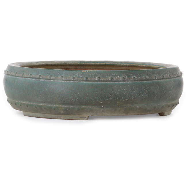 Round turquoise-colour bonsai pot by Seizan (Reihou, Kataoka Katsushi, master Seizan kiln) - 350 x 350 x 95 mm