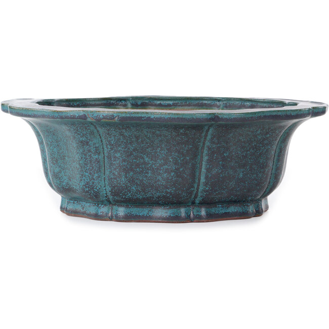 Pot à bonsaï turquoise en forme de lotus par Seizan (Reihou, Kataoka Katsushi, maître four Seizan) - 370 x 370 x 125 mm