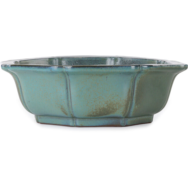 Lotus-shaped green to turquoise  bonsai pot by Kakuzan - 445 x 445 x 135 mm