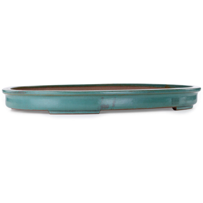 Oval teal bonsai pot by Seizan (Reihou, Kataoka Katsushi, master Seizan kiln) - 650 x 460 x 65 mm