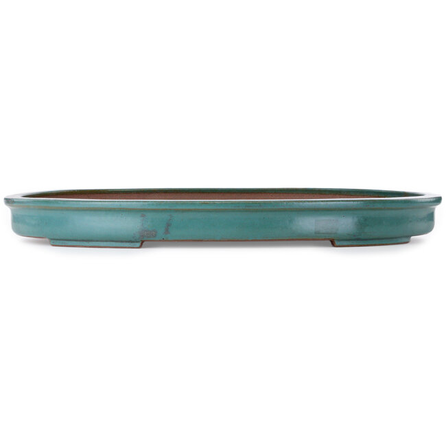 Oval teal bonsai pot by Seizan (Reihou, Kataoka Katsushi, master Seizan kiln) - 650 x 460 x 65 mm