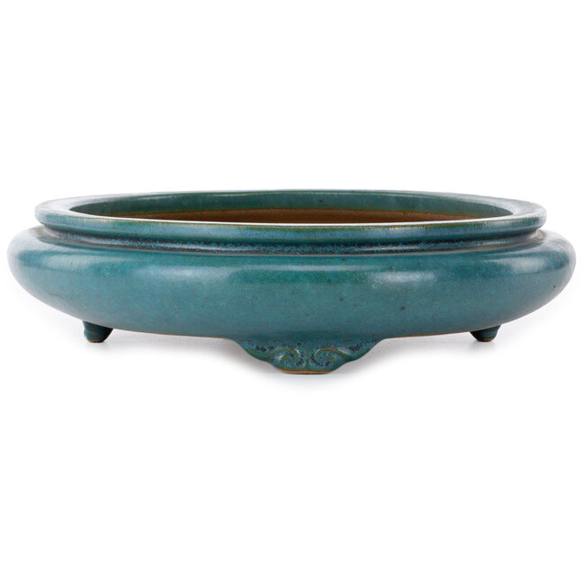 Oval blue-green bonsai pot by Seizan (Reihou, Kataoka Katsushi, master Seizan kiln) - 540 x 410 x 95 mm