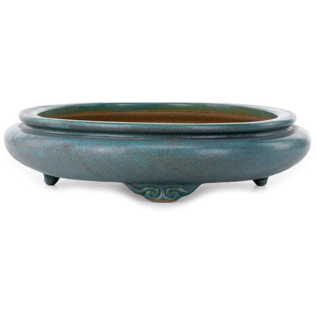 Vaso bonsai ovale blu-verde di Seizan (Reihou, Kataoka Katsushi, forno del maestro Seizan) - 540 x 410 x 95 mm