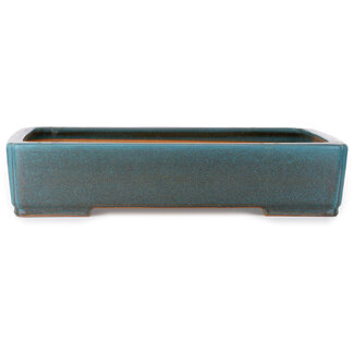 Seizan (Reihou, Kataoka Katsushi, master Seizan kiln) Pot à bonsaï rectangulaire bleu-vert de 540 mm par Seizan (Reihou, Kataoka Katsushi, maître four Seizan), Tokoname, Japon