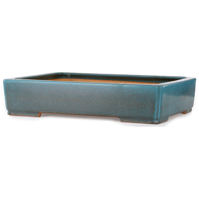 Vaso bonsai rettangolare blu-verde di Seizan (Reihou, Kataoka Katsushi, forno del maestro Seizan) - 540 x 385 x 115 mm