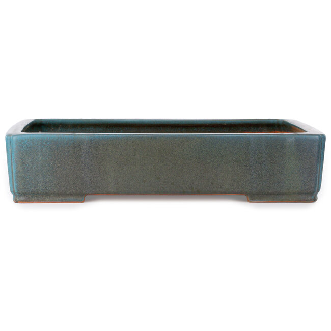 Rechthoekige blauwgroene bonsaipot van Seizan (Reihou, Kataoka Katsushi, meester Seizan oven) - 540 x 385 x 115 mm