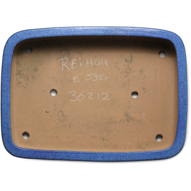 Rectangular blue bonsai pot by Seizan (Reihou, Kataoka Katsushi, master Seizan kiln) - 493 x 354 x 110 mm