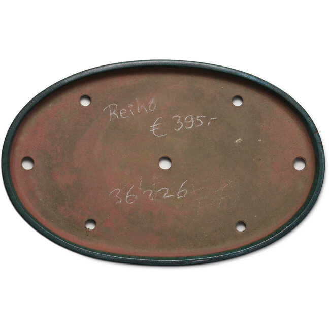 Ovale blaugrüne Bonsaischale von Seizan (Reihou, Kataoka Katsushi, Meister Seizan-Ofen) – 475 x 310 x 36 mm