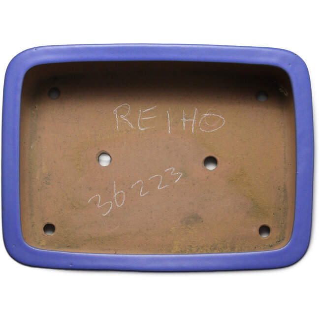 Pot à bonsaï rectangulaire bleu par Seizan (Reihou, Kataoka Katsushi, maître four Seizan) - 415 x 302 x 108 mm
