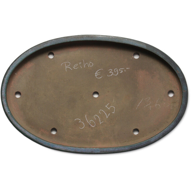 Ovale blaugrüne bis türkisfarbene Bonsaischale von Seizan (Reihou, Kataoka Katsushi, Meister Seizan-Ofen) – 490 x 312 x 45 mm